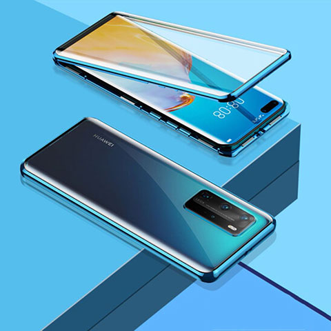 Coque Rebord Bumper Luxe Aluminum Metal Miroir 360 Degres Housse Etui Aimant T03 pour Huawei P40 Pro Bleu