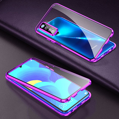 Coque Rebord Bumper Luxe Aluminum Metal Miroir 360 Degres Housse Etui Aimant T03 pour Oppo A91 Violet