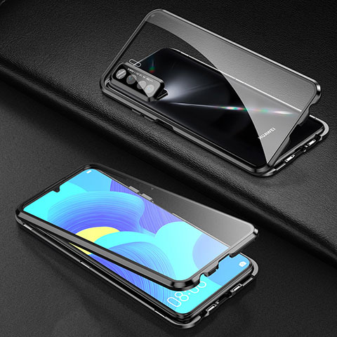 Coque Rebord Bumper Luxe Aluminum Metal Miroir 360 Degres Housse Etui Aimant T03 pour Oppo F15 Noir