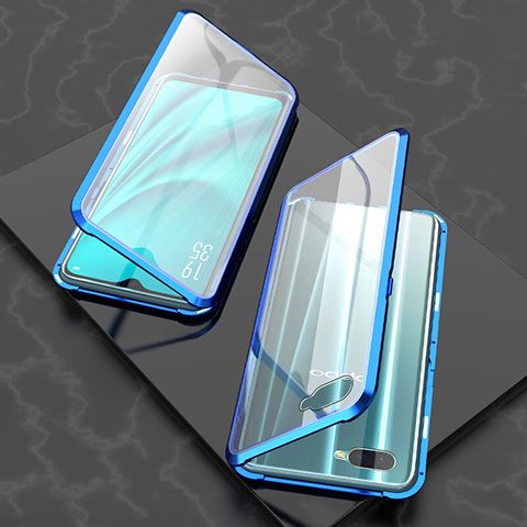 Coque Rebord Bumper Luxe Aluminum Metal Miroir 360 Degres Housse Etui Aimant T03 pour Oppo RX17 Neo Bleu