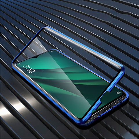 Coque Rebord Bumper Luxe Aluminum Metal Miroir 360 Degres Housse Etui Aimant T03 pour Oppo RX17 Pro Bleu