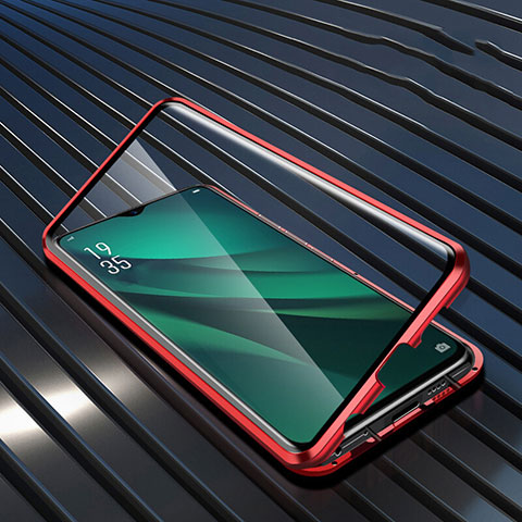 Coque Rebord Bumper Luxe Aluminum Metal Miroir 360 Degres Housse Etui Aimant T03 pour Oppo RX17 Pro Rouge