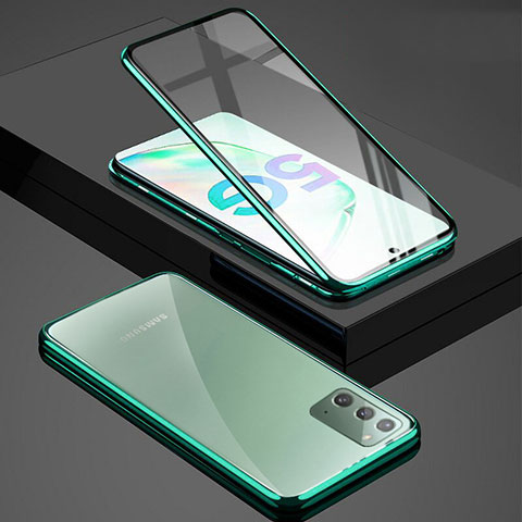 Coque Rebord Bumper Luxe Aluminum Metal Miroir 360 Degres Housse Etui Aimant T03 pour Samsung Galaxy Note 20 5G Vert