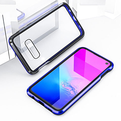 Coque Rebord Bumper Luxe Aluminum Metal Miroir 360 Degres Housse Etui Aimant T03 pour Samsung Galaxy S10e Bleu