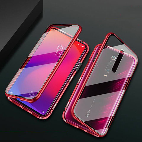 Coque Rebord Bumper Luxe Aluminum Metal Miroir 360 Degres Housse Etui Aimant T03 pour Xiaomi Redmi K20 Rouge