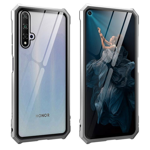 Coque Rebord Bumper Luxe Aluminum Metal Miroir 360 Degres Housse Etui Aimant T04 pour Huawei Honor 20 Argent