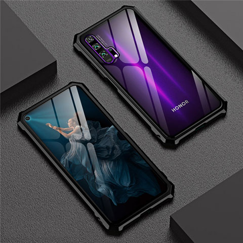 Coque Rebord Bumper Luxe Aluminum Metal Miroir 360 Degres Housse Etui Aimant T04 pour Huawei Honor 20 Pro Noir