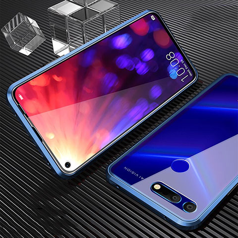 Coque Rebord Bumper Luxe Aluminum Metal Miroir 360 Degres Housse Etui Aimant T04 pour Huawei Honor View 20 Bleu