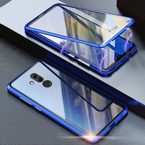 Coque Rebord Bumper Luxe Aluminum Metal Miroir 360 Degres Housse Etui Aimant T04 pour Huawei Mate 20 Lite Bleu