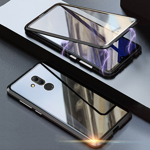 Coque Rebord Bumper Luxe Aluminum Metal Miroir 360 Degres Housse Etui Aimant T04 pour Huawei Mate 20 Lite Noir