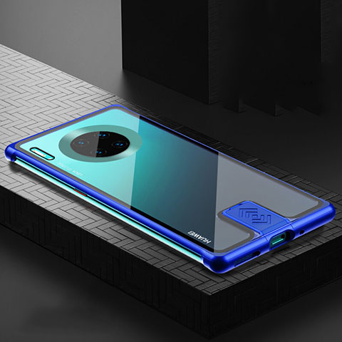 Coque Rebord Bumper Luxe Aluminum Metal Miroir 360 Degres Housse Etui Aimant T04 pour Huawei Mate 30 Bleu