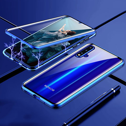 Coque Rebord Bumper Luxe Aluminum Metal Miroir 360 Degres Housse Etui Aimant T04 pour Huawei Nova 5 Pro Bleu