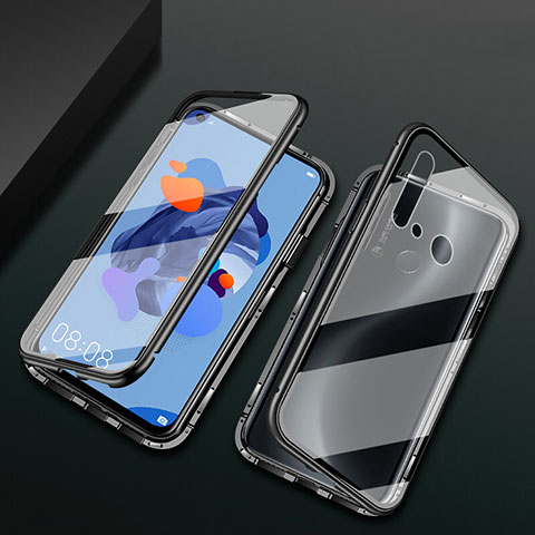 Coque Rebord Bumper Luxe Aluminum Metal Miroir 360 Degres Housse Etui Aimant T04 pour Huawei Nova 5i Noir