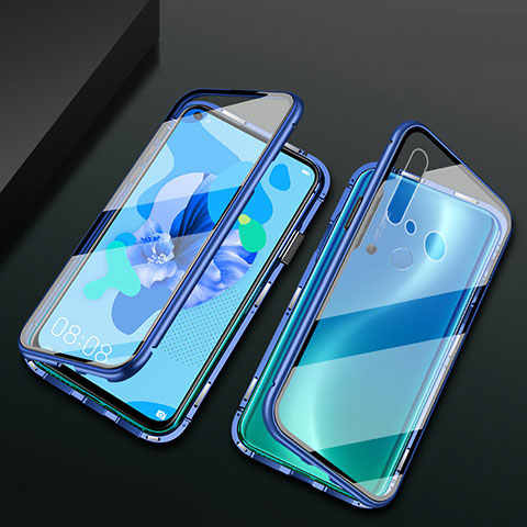 Coque Rebord Bumper Luxe Aluminum Metal Miroir 360 Degres Housse Etui Aimant T04 pour Huawei P20 Lite (2019) Bleu