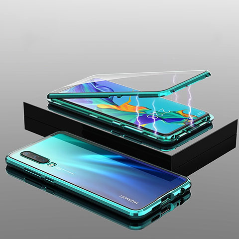 Coque Rebord Bumper Luxe Aluminum Metal Miroir 360 Degres Housse Etui Aimant T04 pour Huawei P30 Vert