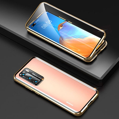 Coque Rebord Bumper Luxe Aluminum Metal Miroir 360 Degres Housse Etui Aimant T04 pour Huawei P40 Or