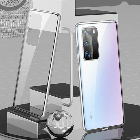 Coque Rebord Bumper Luxe Aluminum Metal Miroir 360 Degres Housse Etui Aimant T04 pour Huawei P40 Pro Argent