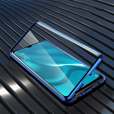 Coque Rebord Bumper Luxe Aluminum Metal Miroir 360 Degres Housse Etui Aimant T04 pour Oppo R15X Bleu