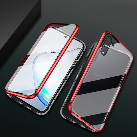 Coque Rebord Bumper Luxe Aluminum Metal Miroir 360 Degres Housse Etui Aimant T04 pour Samsung Galaxy Note 10 Rouge et Noir