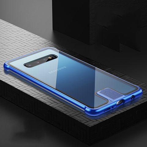 Coque Rebord Bumper Luxe Aluminum Metal Miroir 360 Degres Housse Etui Aimant T04 pour Samsung Galaxy S10 Plus Bleu