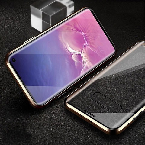 Coque Rebord Bumper Luxe Aluminum Metal Miroir 360 Degres Housse Etui Aimant T04 pour Samsung Galaxy S10e Or