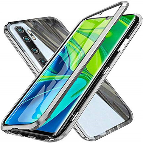 Coque Rebord Bumper Luxe Aluminum Metal Miroir 360 Degres Housse Etui Aimant T04 pour Xiaomi Mi Note 10 Argent