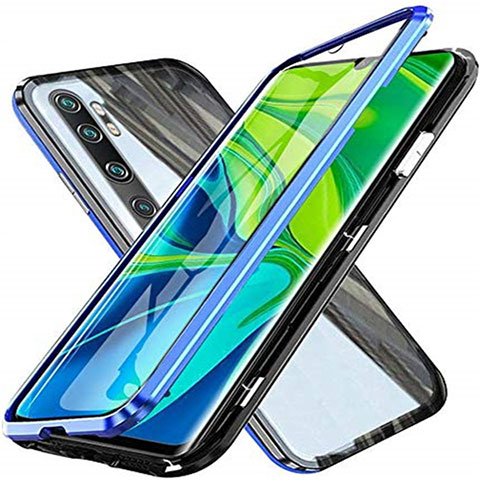 Coque Rebord Bumper Luxe Aluminum Metal Miroir 360 Degres Housse Etui Aimant T04 pour Xiaomi Mi Note 10 Pro Bleu