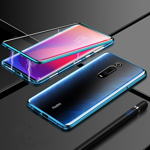 Coque Rebord Bumper Luxe Aluminum Metal Miroir 360 Degres Housse Etui Aimant T04 pour Xiaomi Redmi K20 Pro Bleu