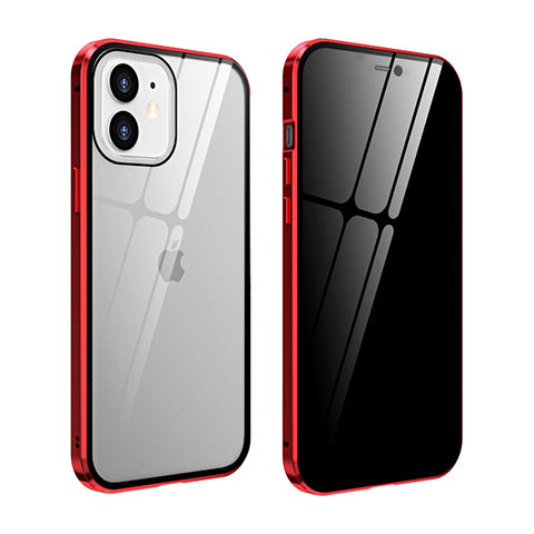 Coque Rebord Bumper Luxe Aluminum Metal Miroir 360 Degres Housse Etui Aimant T05 pour Apple iPhone 12 Mini Rouge