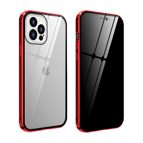 Coque Rebord Bumper Luxe Aluminum Metal Miroir 360 Degres Housse Etui Aimant T05 pour Apple iPhone 12 Pro Max Rouge