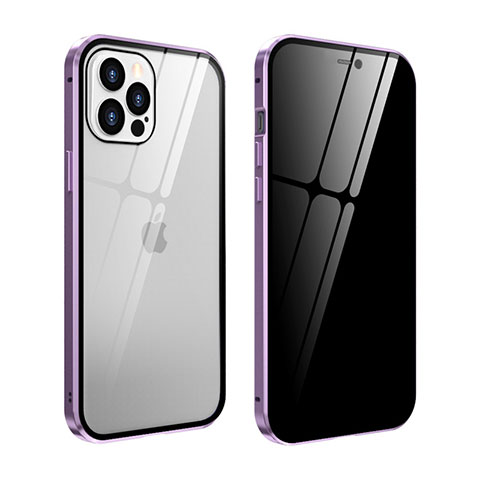 Coque Rebord Bumper Luxe Aluminum Metal Miroir 360 Degres Housse Etui Aimant T05 pour Apple iPhone 12 Pro Max Violet Clair