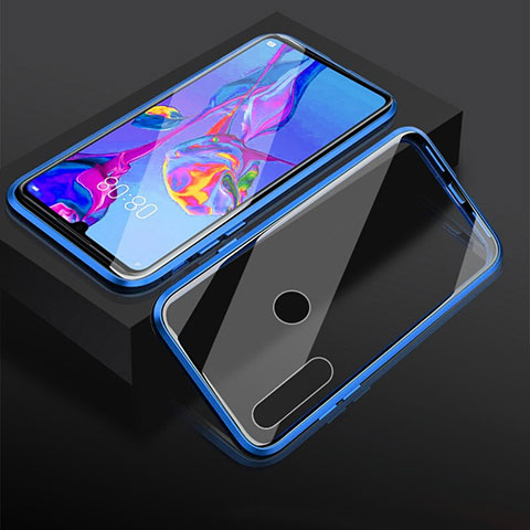 Coque Rebord Bumper Luxe Aluminum Metal Miroir 360 Degres Housse Etui Aimant T05 pour Huawei Honor 10i Bleu