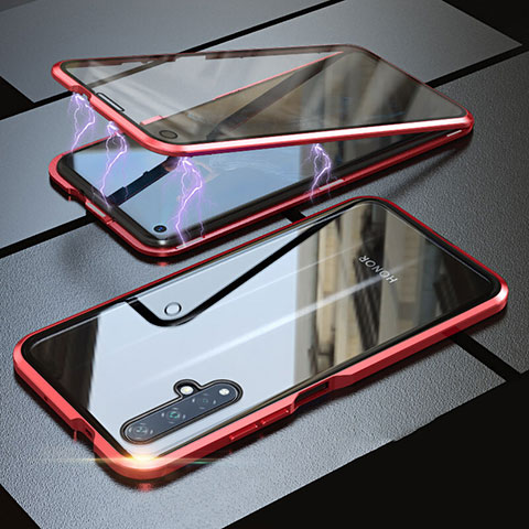 Coque Rebord Bumper Luxe Aluminum Metal Miroir 360 Degres Housse Etui Aimant T05 pour Huawei Honor 20S Rouge