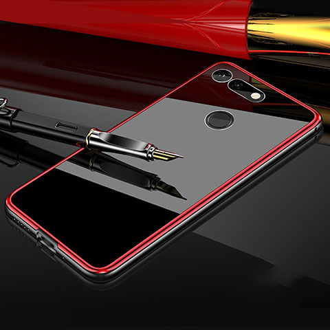 Coque Rebord Bumper Luxe Aluminum Metal Miroir 360 Degres Housse Etui Aimant T05 pour Huawei Honor V20 Rouge