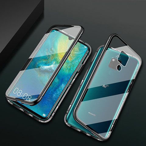 Coque Rebord Bumper Luxe Aluminum Metal Miroir 360 Degres Housse Etui Aimant T05 pour Huawei Mate 20 X 5G Noir