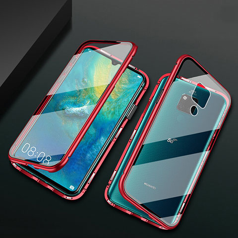 Coque Rebord Bumper Luxe Aluminum Metal Miroir 360 Degres Housse Etui Aimant T05 pour Huawei Mate 20 X 5G Rouge