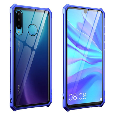 Coque Rebord Bumper Luxe Aluminum Metal Miroir 360 Degres Housse Etui Aimant T05 pour Huawei Nova 4e Bleu