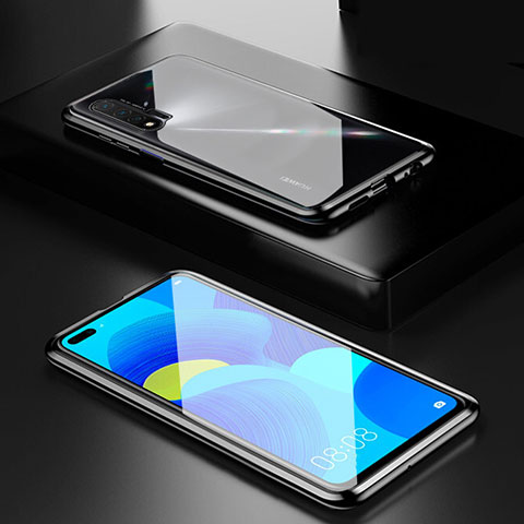 Coque Rebord Bumper Luxe Aluminum Metal Miroir 360 Degres Housse Etui Aimant T05 pour Huawei Nova 6 5G Noir