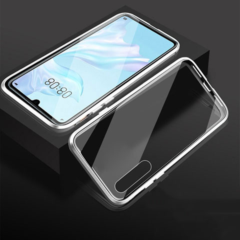 Coque Rebord Bumper Luxe Aluminum Metal Miroir 360 Degres Housse Etui Aimant T05 pour Huawei P30 Blanc