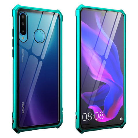 Coque Rebord Bumper Luxe Aluminum Metal Miroir 360 Degres Housse Etui Aimant T05 pour Huawei P30 Lite Vert