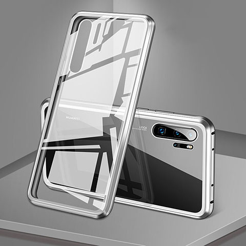 Coque Rebord Bumper Luxe Aluminum Metal Miroir 360 Degres Housse Etui Aimant T05 pour Huawei P30 Pro Blanc