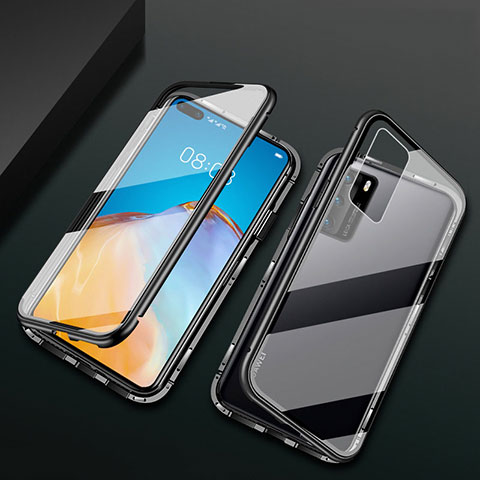 Coque Rebord Bumper Luxe Aluminum Metal Miroir 360 Degres Housse Etui Aimant T05 pour Huawei P40 Noir