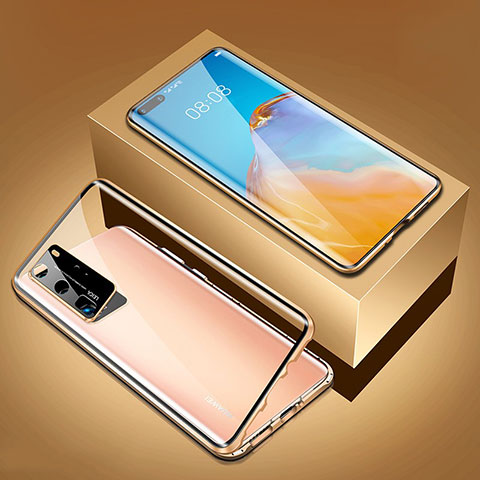 Coque Rebord Bumper Luxe Aluminum Metal Miroir 360 Degres Housse Etui Aimant T05 pour Huawei P40 Pro Or