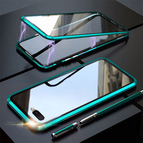 Coque Rebord Bumper Luxe Aluminum Metal Miroir 360 Degres Housse Etui Aimant T05 pour Oppo R17 Neo Vert