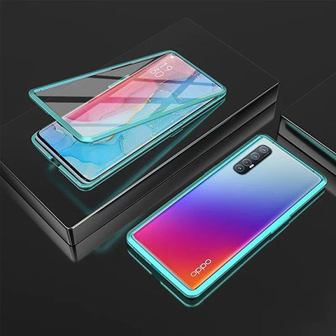 Coque Rebord Bumper Luxe Aluminum Metal Miroir 360 Degres Housse Etui Aimant T05 pour Oppo Reno3 Pro Vert