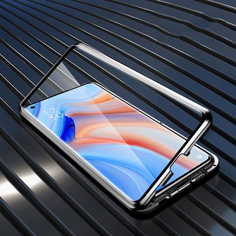 Coque Rebord Bumper Luxe Aluminum Metal Miroir 360 Degres Housse Etui Aimant T05 pour Oppo Reno4 5G Noir