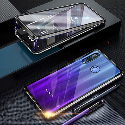 Coque Rebord Bumper Luxe Aluminum Metal Miroir 360 Degres Housse Etui Aimant T06 pour Huawei Honor 10i Noir