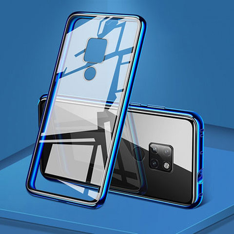 Coque Rebord Bumper Luxe Aluminum Metal Miroir 360 Degres Housse Etui Aimant T06 pour Huawei Mate 20 Bleu