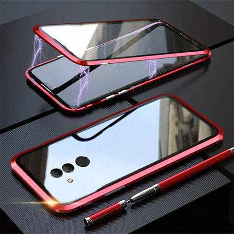 Coque Rebord Bumper Luxe Aluminum Metal Miroir 360 Degres Housse Etui Aimant T06 pour Huawei Mate 20 Lite Rouge