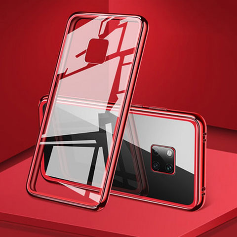 Coque Rebord Bumper Luxe Aluminum Metal Miroir 360 Degres Housse Etui Aimant T06 pour Huawei Mate 20 Pro Rouge